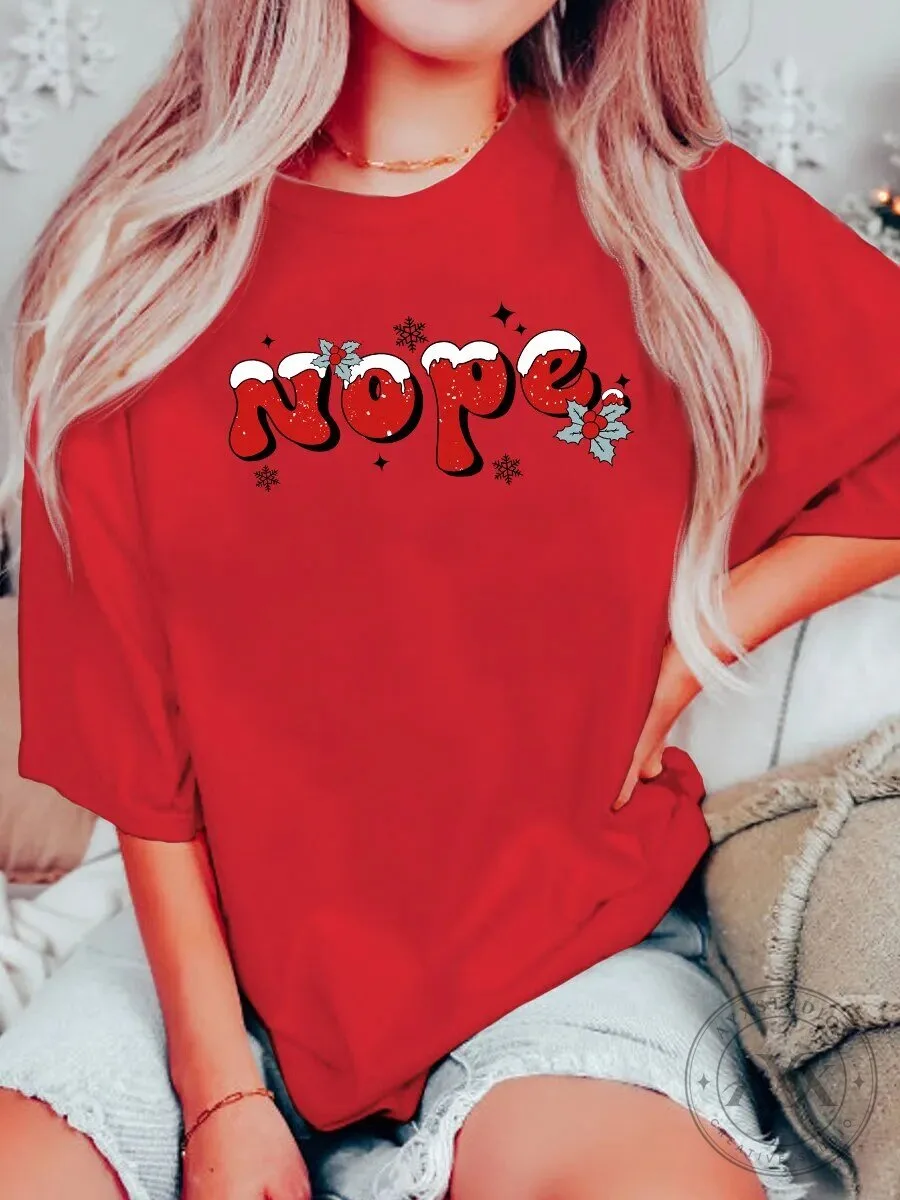 Nope Snowflakes Christmas Holiday Red Short Sleeve T-Shirt