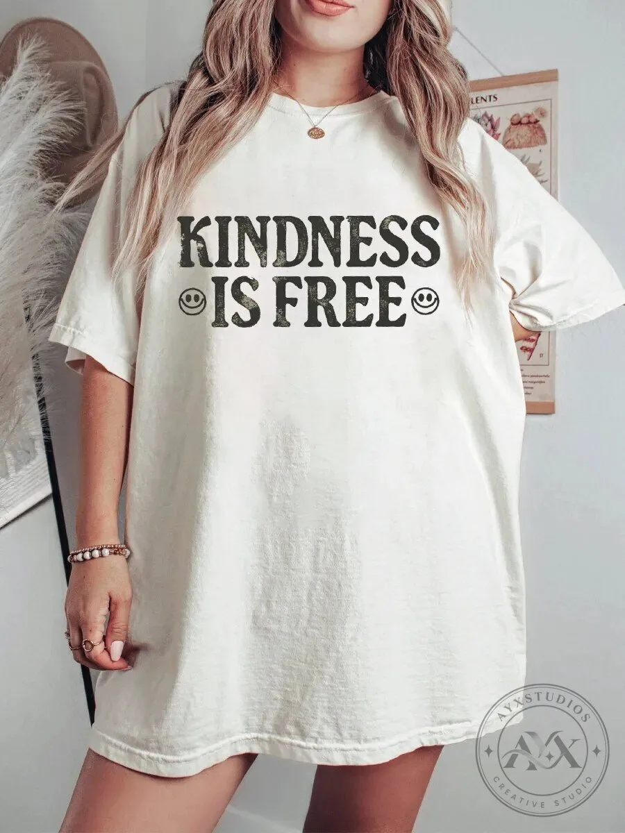Kindness Is Free Happy Face Graphic Oversized T-Shirt for Women 5 Kindness Is Free Happy Face Graphic Oversized T-Shirt for Women