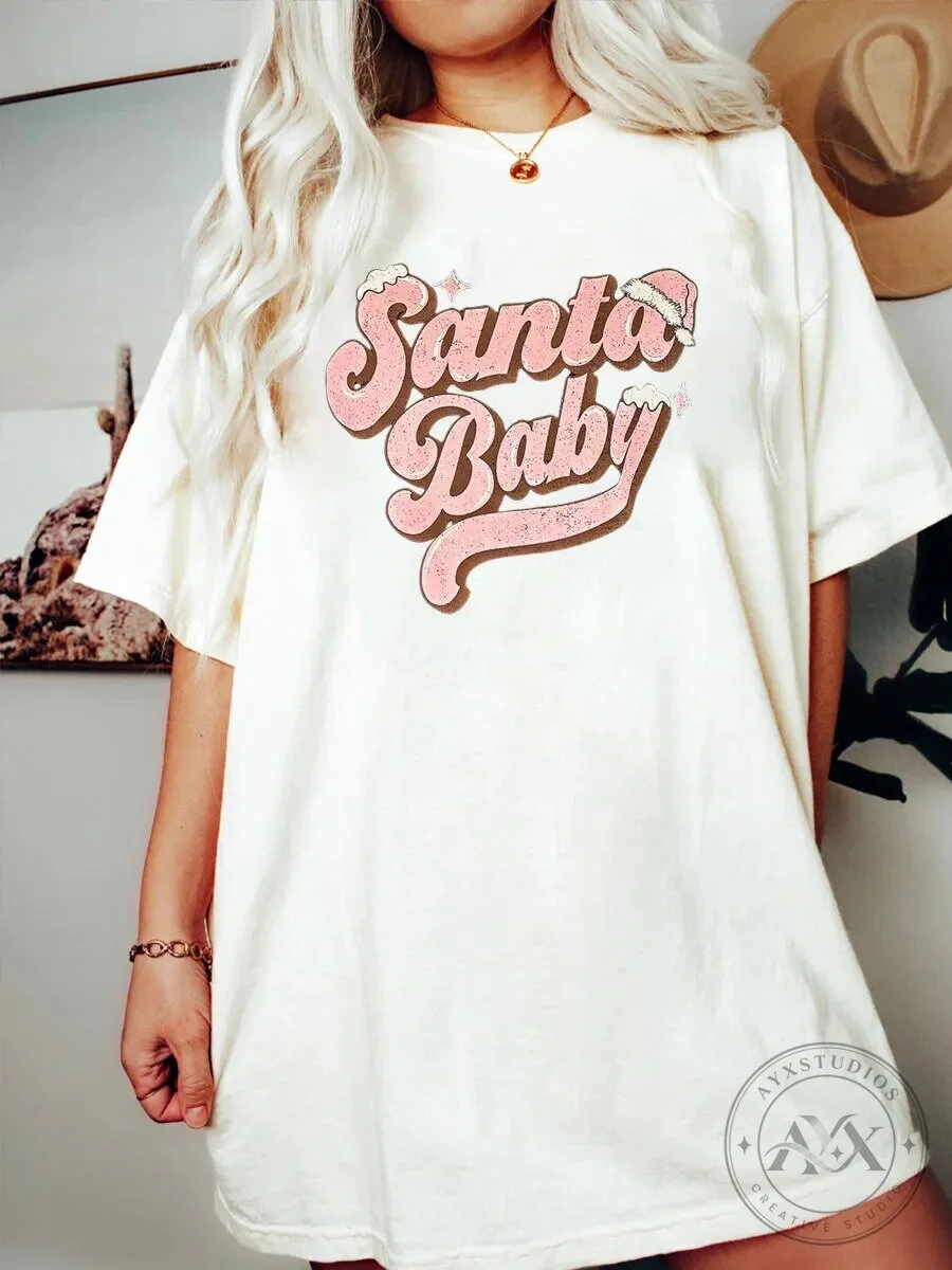 Santa Baby Pink Christmas Holiday Women's T-Shirt 1 Santa Baby Pink Christmas Holiday Women's T-Shirt